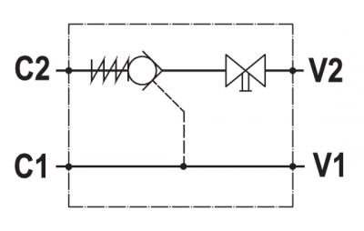 Single pilot operated check valve, line mounted with manual shut-off, left version