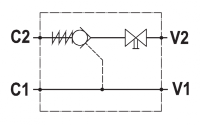 Single pilot operated check valve, line mounted with manual shut-off, right version