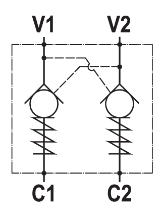 Double pilot operated check valve, line mounted