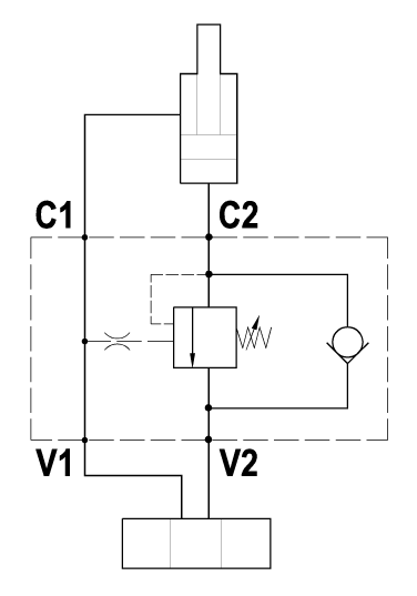 Single overcenter valve, internal pilot, line mounted, aluminium body