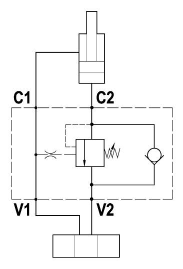 Single overcenter valve, line mounted, internal pilot, E series