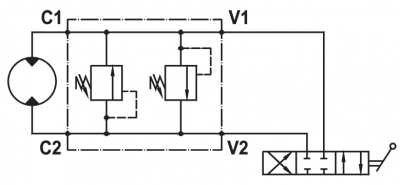 Dual cross main pressure relief valve, flangeable on Danfoss motors “OMS” series