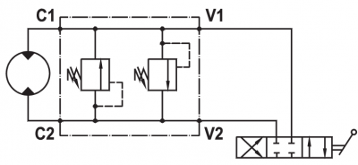 Dual cross main pressure relief valve, flangeable on Samhydraulik motors AG/BG/AR/BR/ARSR/MB series