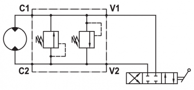 Dual cross main pressure relief valve, flangeable on Danfoss motors OMP/R/H series