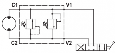 Dual cross main pressure relief valve, flangeable on Danfoss motors “OMT” series