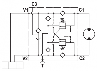 Motion control valve, with brake release port, line mounted